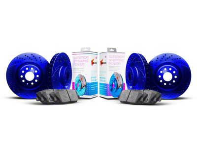 Xbrakes Xi Series 8-Lug Brake Rotor and Pad Kit; Front and Rear; Blue (07-10 Sierra 2500 HD)