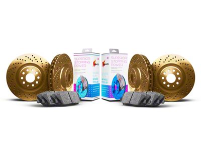 Xbrakes Xi Series 8-Lug Brake Rotor and Pad Kit; Front and Rear; Gold (07-10 Sierra 2500 HD)