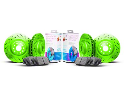 Xbrakes Xi Series 8-Lug Brake Rotor and Pad Kit; Front and Rear; Green (11-19 Sierra 2500 HD)