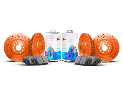 Xbrakes Xi Series 8-Lug Brake Rotor and Pad Kit; Front and Rear; Orange (11-19 Sierra 2500 HD)