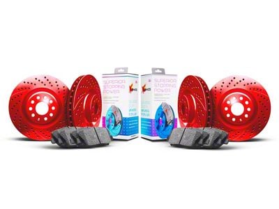 Xbrakes Xi Series 8-Lug Brake Rotor and Pad Kit; Front and Rear; Red (07-10 Silverado 2500 HD)