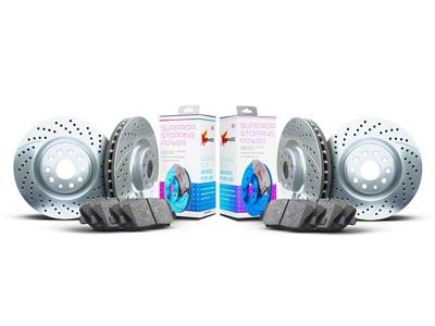 Xbrakes Xi Series 8-Lug Brake Rotor and Pad Kit; Front and Rear; Silver (20-25 Silverado 3500 HD SRW)