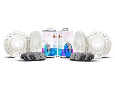 Xbrakes Xi Series 8-Lug Brake Rotor and Pad Kit; Front and Rear; White (07-10 Silverado 3500 HD SRW)