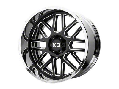 XD Grenade Gloss Black Milled Center with Chrome Lip 8-Lug Wheel; 22x12; -44mm Offset (08-10 F-250 Super Duty)