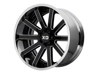 XD Heist Gloss Black Milled Center with Chrome Lip 5-Lug Wheel; 22x10; -18mm Offset (09-18 RAM 1500)