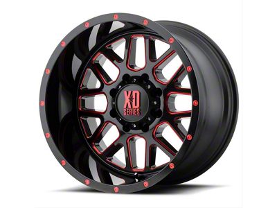 XD Grenade Satin Black Milled with Red Clear Coat 8-Lug Wheel; 20x12; -44mm Offset (10-18 RAM 3500 SRW)