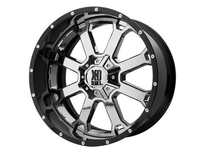 XD Buck 25 Chrome Center with Gloss Black Milled Lip 8-Lug Wheel; 22x12; -44mm Offset (17-22 F-250 Super Duty)