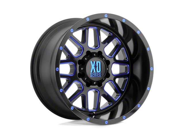 XD Grenade Satin Black Milled with Blue Clear Coat 8-Lug Wheel; 20x12; -44mm Offset (17-22 F-250 Super Duty)