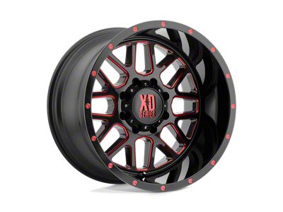 XD Grenade Satin Black Milled with Red Clear Coat 8-Lug Wheel; 20x12; -44mm Offset (17-22 F-250 Super Duty)