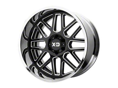 XD Grenade Gloss Black Milled Center with Chrome Lip 6-Lug Wheel; 20x12; -44mm Offset (21-25 F-150)