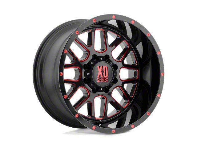 XD Grenade Satin Black Milled with Red Clear Coat 8-Lug Wheel; 20x12; -44mm Offset (23-24 F-350 Super Duty SRW)