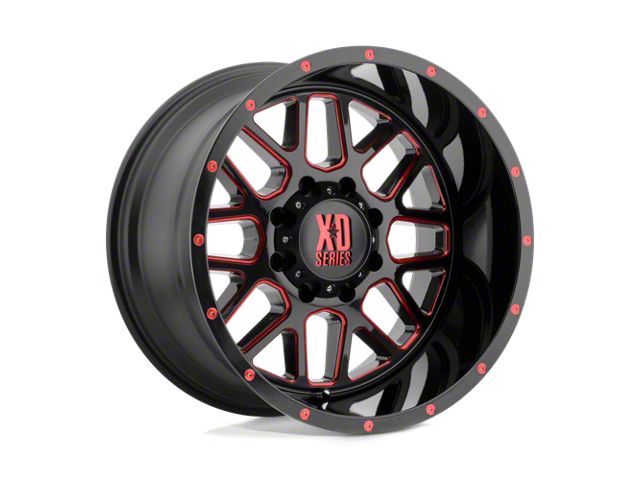 XD Grenade Satin Black Milled with Red Clear Coat 6-Lug Wheel; 20x12; -44mm Offset (19-24 RAM 1500)