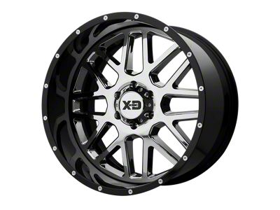 XD Grenade Chrome Center with Gloss Black Milled Lip 8-Lug Wheel; 22x10; -18mm Offset (20-24 Silverado 2500 HD)