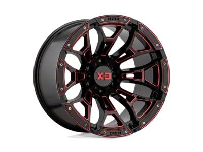 XD Boneyard Gloss Black Milled with Red Tint 8-Lug Wheel; 20x10; -18mm Offset (07-10 Silverado 3500 HD SRW)