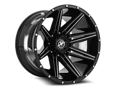 XF Offroad XF-220 Gloss Black and Milled 8-Lug Wheel; 20x9; 0mm Offset (01-06 Sierra 2500 HD)