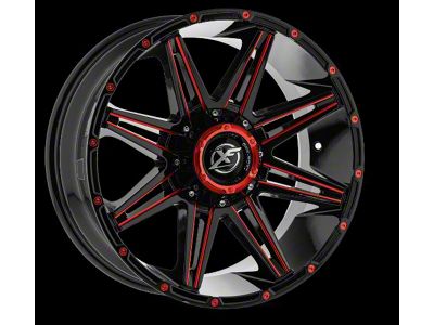XF Offroad XF-220 Gloss Black and Red Milled 8-Lug Wheel; 18x9; 12mm Offset (01-06 Sierra 2500 HD)