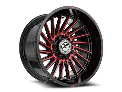 XF Offroad XF-239 Gloss Black and Red Machined 8-Lug Wheel; 20x9; 0mm Offset (01-06 Sierra 2500 HD)