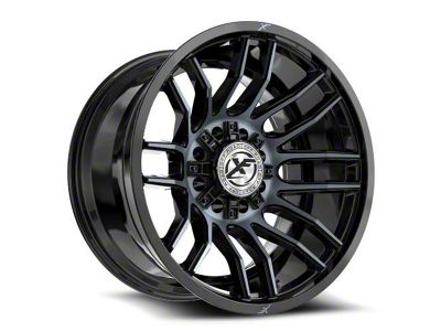 XF Offroad XF-232 Gloss Black and Machined Titanium Double Dark Tint 8-Lug Wheel; 22x12; -44mm Offset (01-06 Sierra 3500 HD SRW)