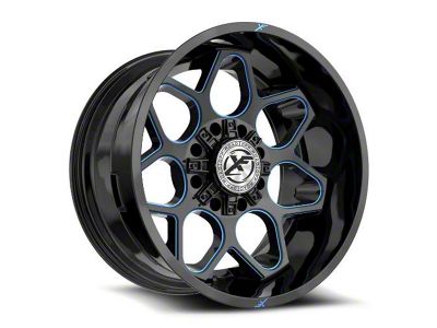XF Offroad XF-233 Gloss Black and Blue Milled 8-Lug Wheel; 20x10; -12mm Offset (01-06 Sierra 3500 HD SRW)
