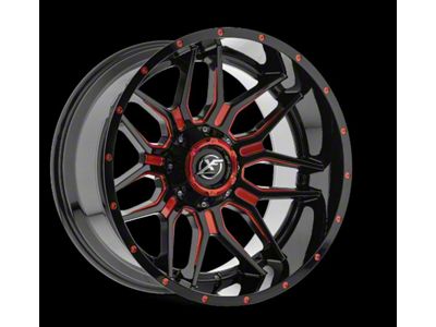 XF Offroad XF-222 Gloss Black and Red Milled 8-Lug Wheel; 22x12; -44mm Offset (01-06 Silverado 2500 HD)