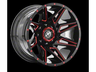 XF Offroad XF-218 Gloss Black and Red Milled 8-Lug Wheel; 20x9; 12mm Offset (01-06 Silverado 3500 HD SRW)