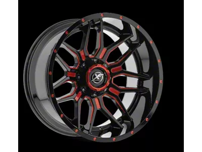XF Offroad XF-222 Gloss Black and Red Milled 8-Lug Wheel; 22x12; -44mm Offset (01-06 Silverado 3500 HD SRW)
