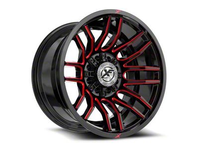 XF Offroad XF-232 Gloss Black and Red Milled 8-Lug Wheel; 20x10; -24mm Offset (01-06 Silverado 3500 HD SRW)