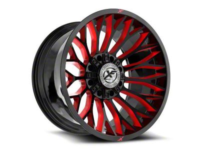 XF Offroad XF-237 Gloss Black and Red Milled 8-Lug Wheel; 20x10; -12mm Offset (01-06 Silverado 3500 HD SRW)