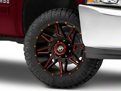 XF Offroad XF-218 Gloss Black Red Milled 6-Lug Wheel; 20x9; 12mm Offset (07-13 Silverado 1500)