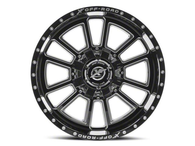 XF Offroad XF-225 Gloss Black Milled Milled 8-Lug Wheel; 20x9; 12mm Offset (07-14 Sierra 2500 HD)