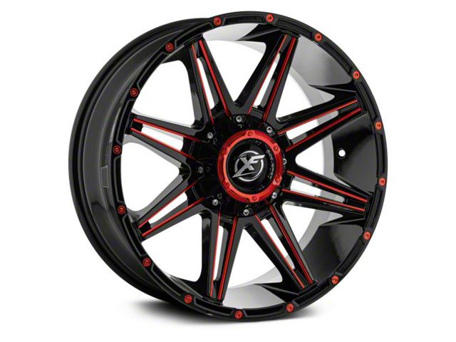 XF Offroad XF-220 Gloss Black Red Milled and Red Milled Dots 6-Lug Wheel; 18x9; 0mm Offset (07-14 Tahoe)