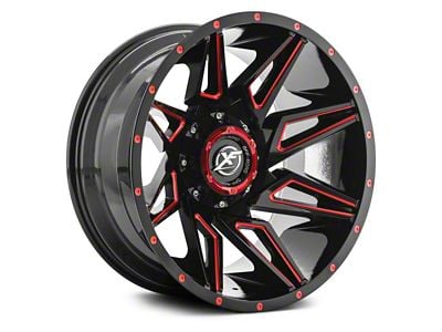 XF Offroad XF-218 Gloss Black Red Milled 5-Lug Wheel; 20x12; -44mm Offset (09-18 RAM 1500)