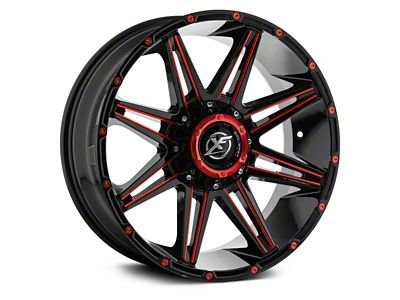 XF Offroad XF-220 Gloss Black Red Milled 8-Lug Wheel; 20x10; -12mm Offset (23-25 F-350 Super Duty SRW)