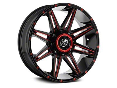 XF Offroad XF-220 Gloss Black Red Milled and Red Milled Dots 6-Lug Wheel; 17x9; 0mm Offset (99-06 Silverado 1500)