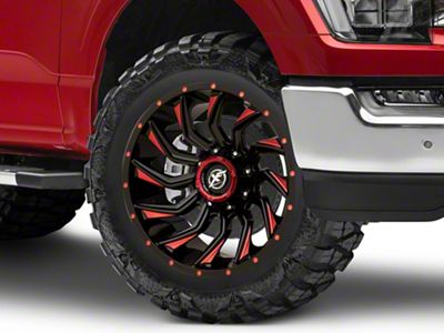 XF Offroad XF-224 Gloss Black Red Milled 6-Lug Wheel; 20x10; -12mm Offset (21-24 F-150)