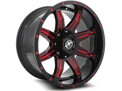XF Offroad XF-215 Gloss Black and Red Milled 5-Lug Wheel; 20x12; -44mm Offset (09-18 RAM 1500)