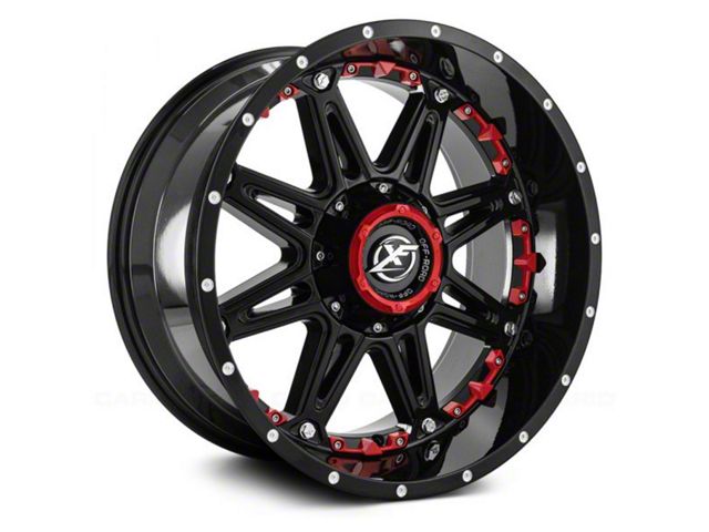 XF Offroad XF-217 Gloss Black with Red Inserts 5-Lug Wheel; 20x9; 12mm Offset (02-08 RAM 1500, Excluding Mega Cab)