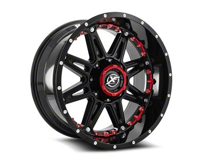 XF Offroad XF-217 Gloss Black with Red Inserts 5-Lug Wheel; 22x12; -44mm Offset (94-01 RAM 1500)