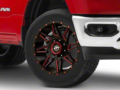 XF Offroad XF-218 Gloss Black Red Milled 6-Lug Wheel; 20x9; 12mm Offset (19-25 RAM 1500)