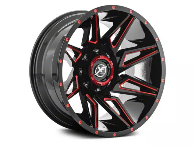 XF Offroad XF-218 Gloss Black Red Milled 5-Lug Wheel; 20x12; -44mm Offset (02-08 RAM 1500, Excluding Mega Cab)