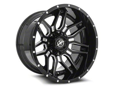 XF Offroad XF-222 Gloss Black and Milled 5-Lug Wheel; 20x9; 12mm Offset (09-18 RAM 1500)
