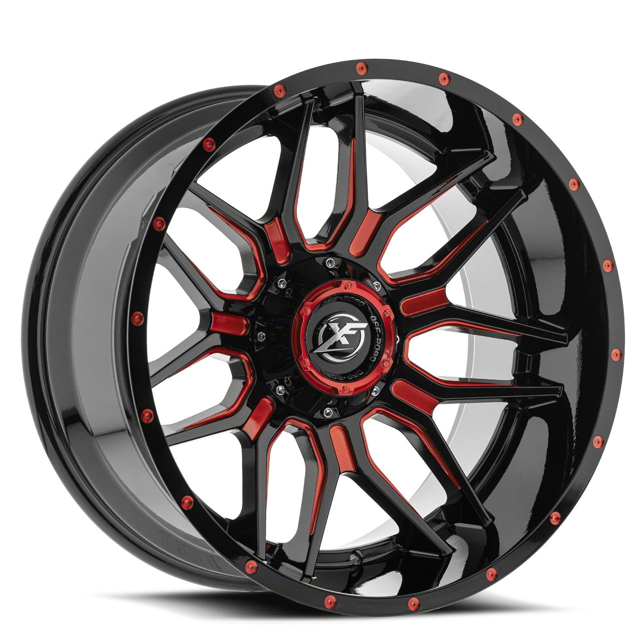XF Offroad RAM 1500 XF-222 Gloss Black and Red Milled 5-Lug Wheel