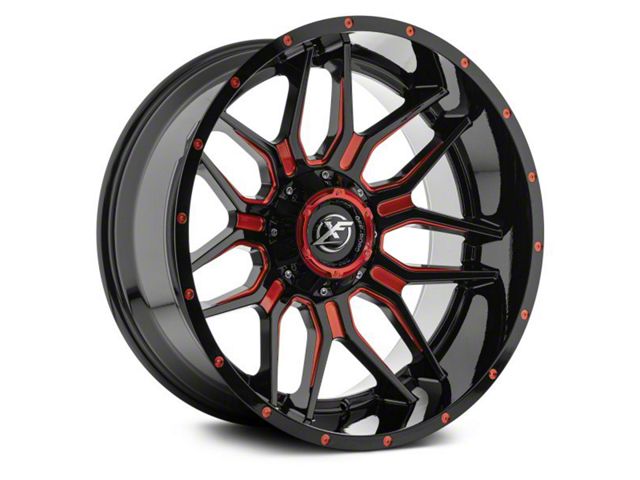 XF Offroad XF-222 Gloss Black Red Milled 5-Lug Wheel; 20x9; 0mm Offset (02-08 RAM 1500, Excluding Mega Cab)