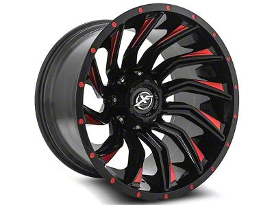 XF Offroad XF-224 Gloss Black Red Milled 5-Lug Wheel; 20x9; 12mm Offset (02-08 RAM 1500, Excluding Mega Cab)
