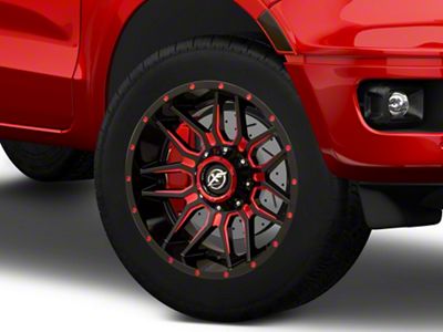 XF Offroad XF-222 Gloss Black Red Milled 6-Lug Wheel; 20x9; 0mm Offset (19-23 Ranger)