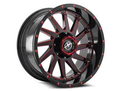 XF Offroad XF-216 Gloss Black and Red Milled 8-Lug Wheel; 20x10; -12mm Offset (20-25 Sierra 3500 HD SRW)