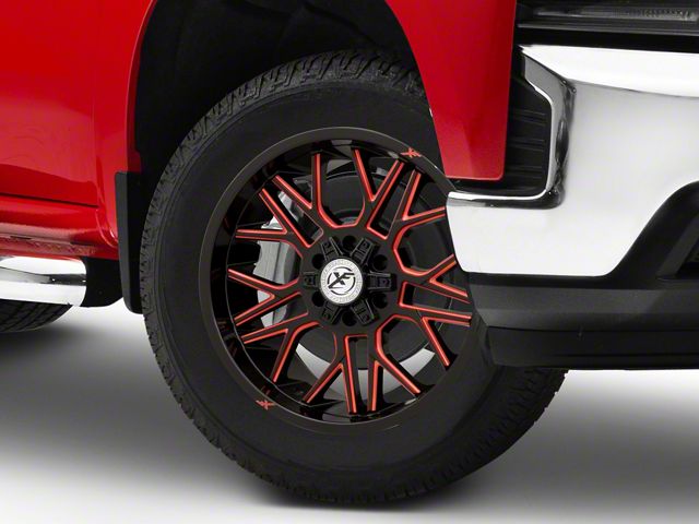 XF Offroad XF-235 Gloss Black Red Milled 6-Lug Wheel; 20x9; 12mm Offset (19-24 Silverado 1500)