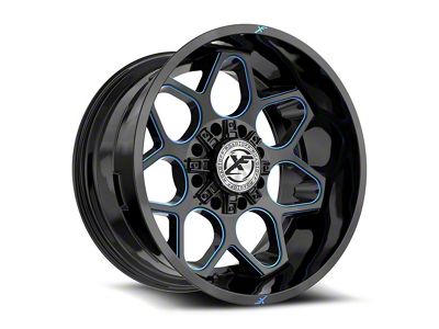 XF Offroad XF-233 Gloss Black and Blue Milled 8-Lug Wheel; 20x10; -12mm Offset (07-10 Silverado 2500 HD)