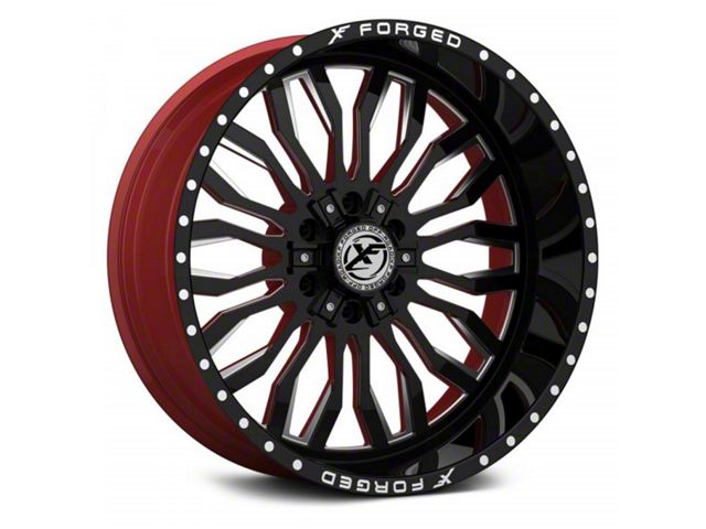 XFX Flow XFX-305 Gloss Black Milled with Red Inner 8-Lug Wheel; 24x12; -44mm Offset (20-24 Sierra 2500 HD)