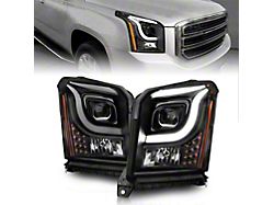 C-Bar Projector Headlights; Black Housing; Clear Lens (15-20 Yukon w/ Factory Halogen Headlights)